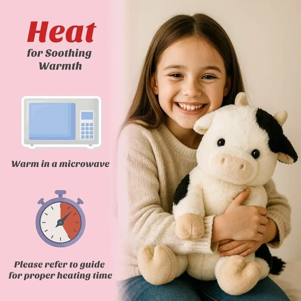 Microwavable & Weighted Stuffed Animals Cow Plushie for Warmth-Comfort Cute Soft